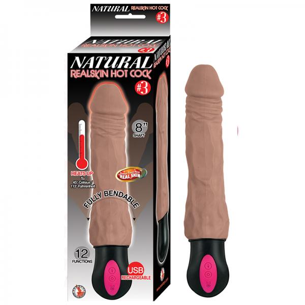 Natural Realskin Hot Cock #3 Fully Bendable 12 Function Usb Cord Included Waterproof Brown - Secret Garden