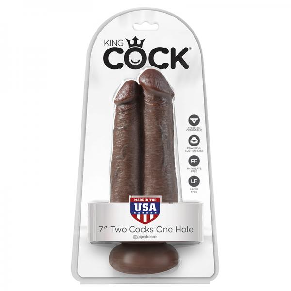 King Cock 7in Two Cocks One Hole Brown - Secret Garden