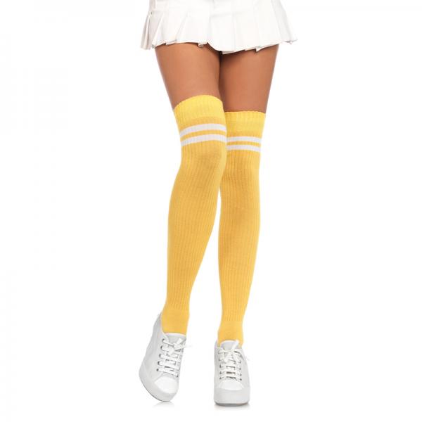 Ribbed Athletic Thigh Highs O/s Yellow/white - Secret Garden