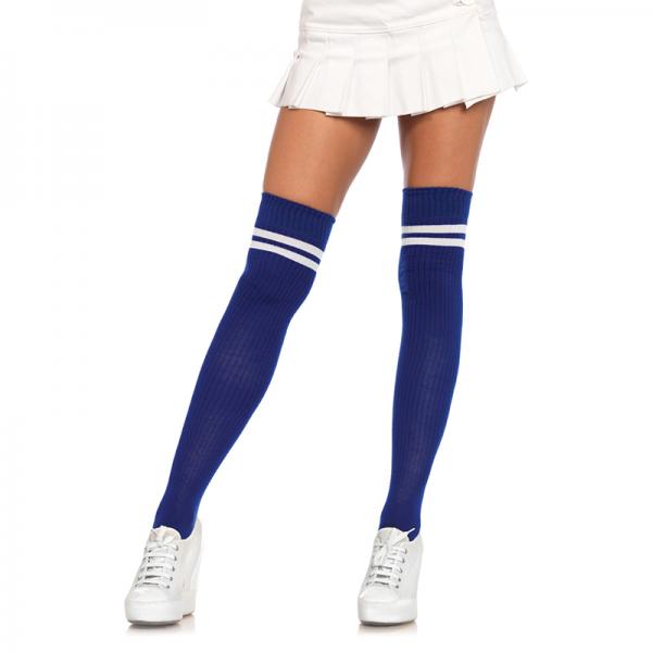 Ribbed Athletic Thigh Highs O/s Royal Blue/white - Secret Garden