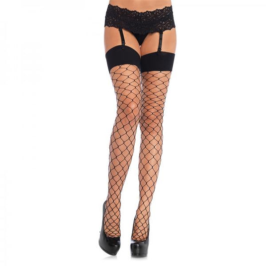 Spandex Fence Net Stockings With Reinforced Toe And Comfort Wide Band O/s Black - Secret Garden