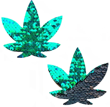 Neva Nude Pasties Pot Leaf Sequin Green To Black - Secret Garden