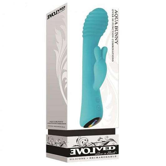 Evolved Aqua Bunny 9 Shaft Function 9 Clit Stim Functions Rechargeable Silicone Waterproof Teal - Secret Garden