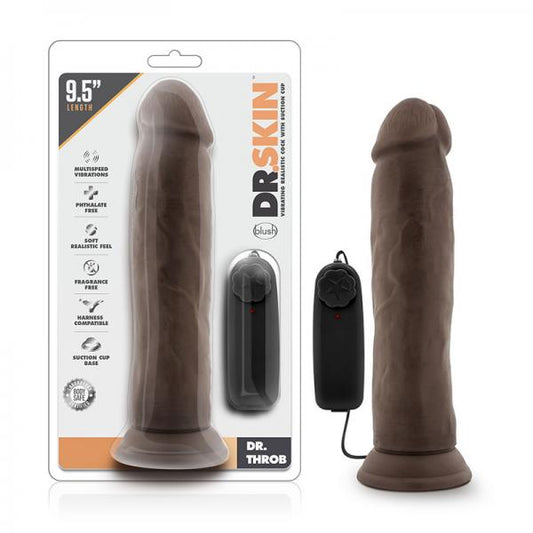 Dr. Skin - Dr. Throb - 9.5in Vibrating Realistic Cock With Suction Cup - Chocolate - Secret Garden