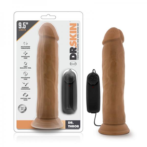 Dr. Skin - Dr. Throb - 9.5in Vibrating Realistic Cock With Suction Cup - Mocha - Secret Garden