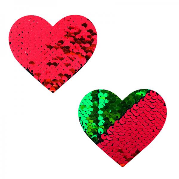 Neva Nude Pasties Heart Sequins Red To Green - Secret Garden