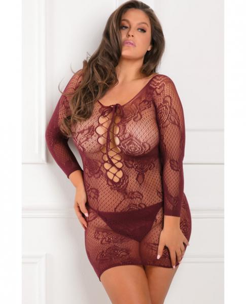 Rene Rofe Tie Breaker Long Sleeve Dress Burgundy 1X - Secret Garden