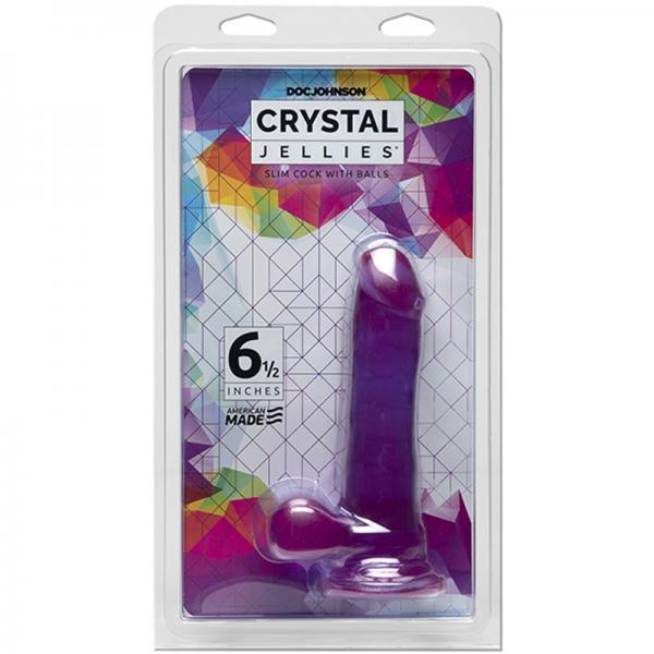 Crystal Jellies 6.5 inches Slim Cock with Balls Purple