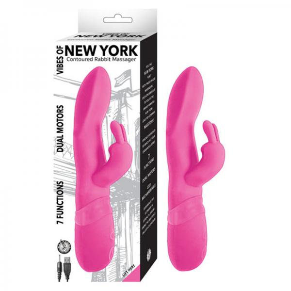 Vibes Of New York Contoured Rabbit Massager 7 Function Dual Motors Rechargeable Waterproof Pink - Secret Garden