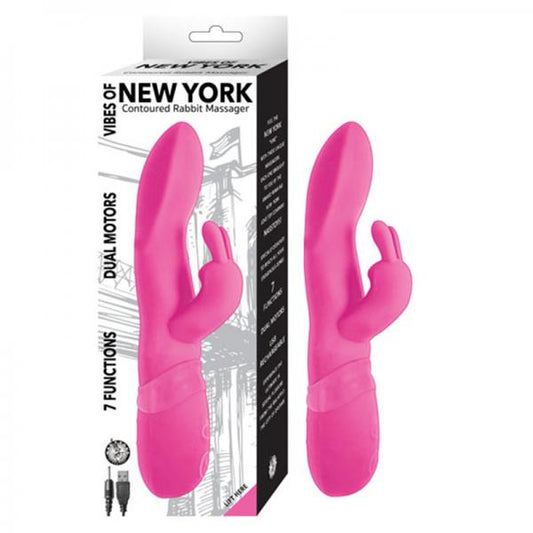 Vibes Of New York Contoured Rabbit Massager 7 Function Dual Motors Rechargeable Waterproof Pink - Secret Garden