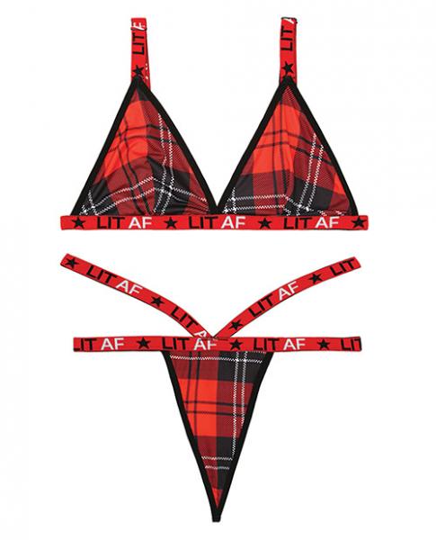 Vibes LIT AF Bralette & Thong Plaid S/M - Secret Garden