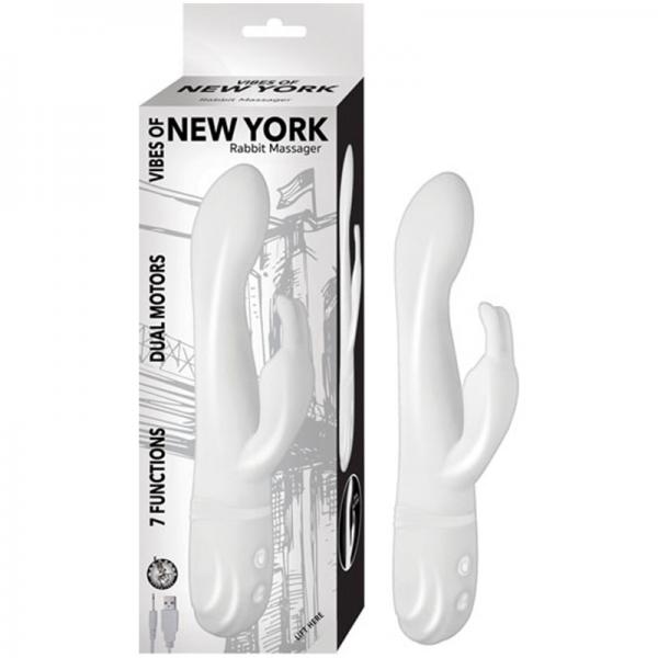 Vibes Of New York Rabbit Massager Dual Motors 7 Function Rechargeable Silicone Waterproof  White - Secret Garden