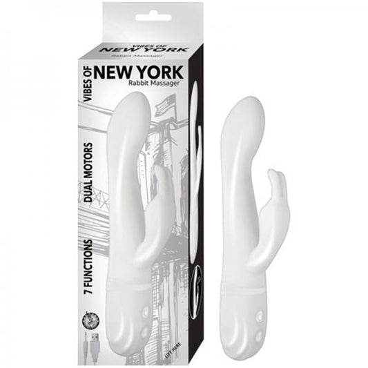 Vibes Of New York Rabbit Massager Dual Motors 7 Function Rechargeable Silicone Waterproof  White - Secret Garden