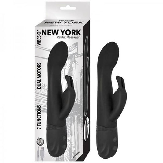 Vibes Of New York Rabbit Massager Dual Motors 7 Function Rechargeable Silicone Waterproof Black - Secret Garden