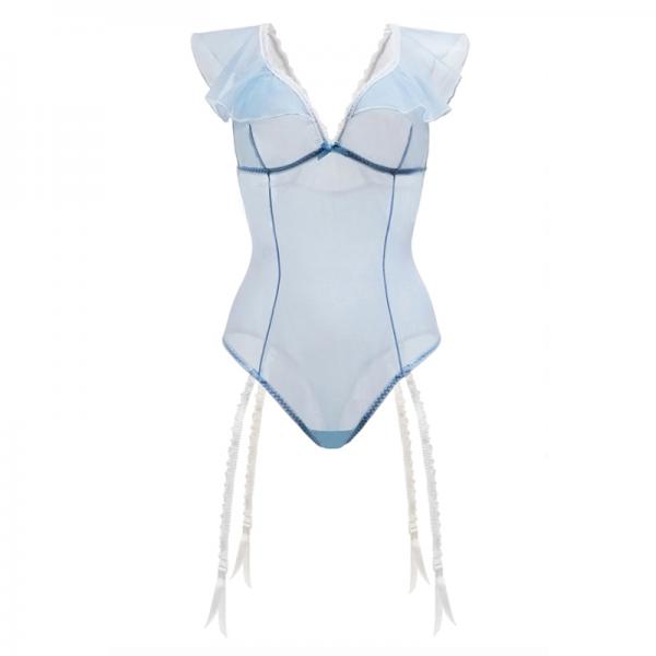 Blue Daiquiri Ruffled Teddy With Garter Powder Blue 1x/2x - Secret Garden