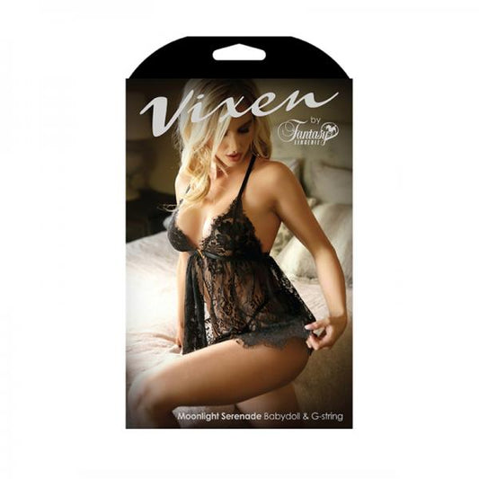 Vixen Moonlight Serenade Babydoll & G-string Os Black - Secret Garden