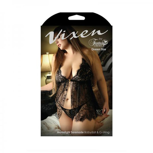 Vixen Moonlight Serenade Babydoll & G-string L/xl Black - Secret Garden