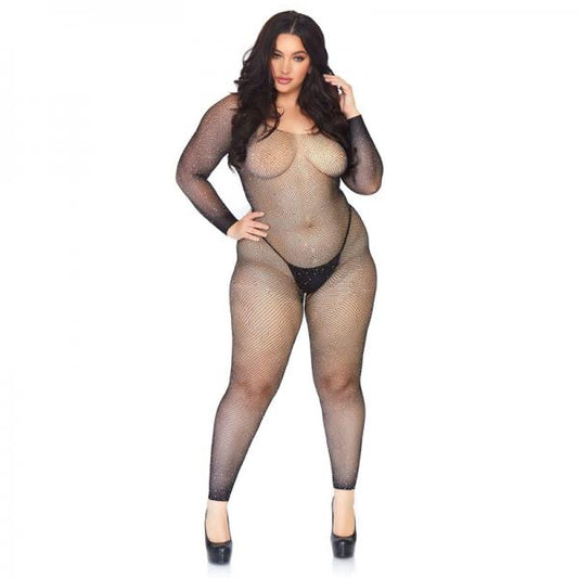 Crystalized Seamless Fishnet Long Sleeved Bodystocking. - Secret Garden