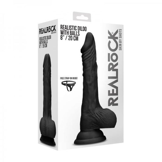 Realrock - 8 / 20 Cm Realistic Dildo With Balls - Black