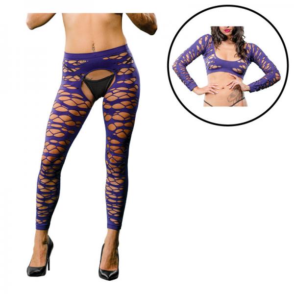 Violet Crotchless Legging  Side Strap Os - Secret Garden