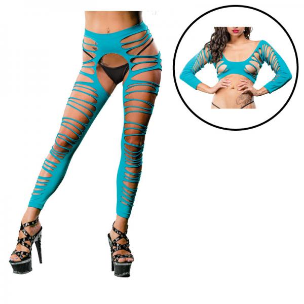 Turquoise Crotchless Leggings - Secret Garden