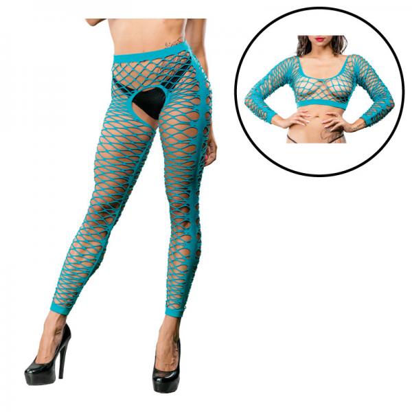 Turquoise Crotchless Side Panel Legging - Secret Garden