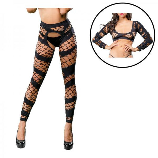 Black Fishnet/mesh Crotchless Legging - Secret Garden