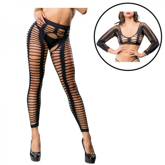 Black Mesh Crotchless Legging - Secret Garden