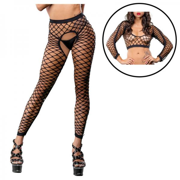 Black Mesh/fishnet Crotchless Legging - Secret Garden