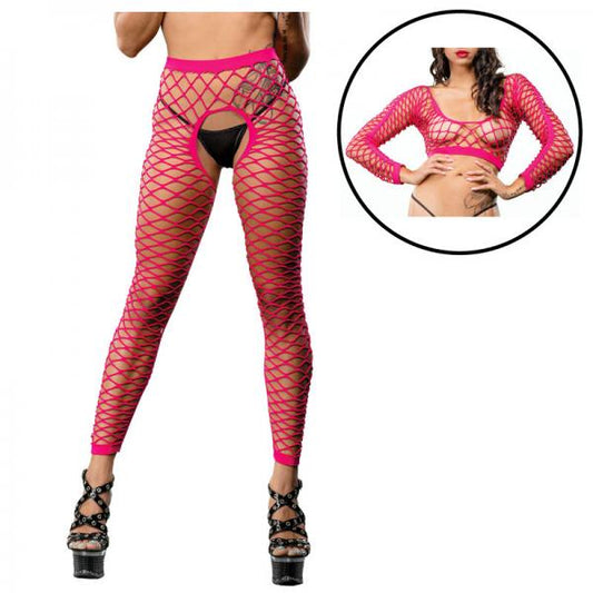 Hot Pink Mesh/fishnet Crotchless Legging - Secret Garden