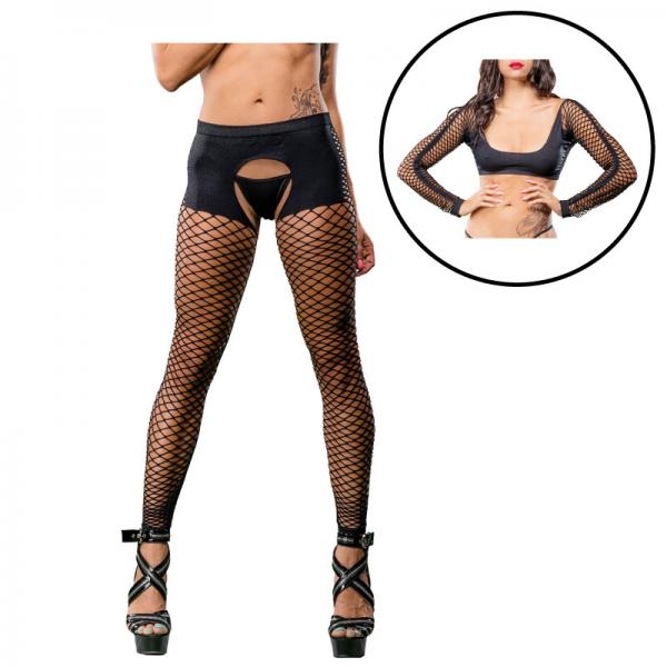 Black Crotchless  Mesh/fishnet Legging - Secret Garden