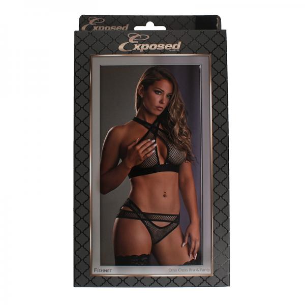 Fishnet Criss Cross Bra & Panty Black Lx - Secret Garden