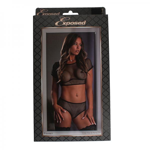 Fishnet Crop Top & Panty Set Black 2xl - Secret Garden