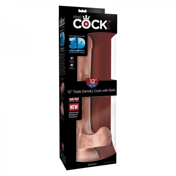 King Cock Triple Density 12 inches Dildo with Balls Beige