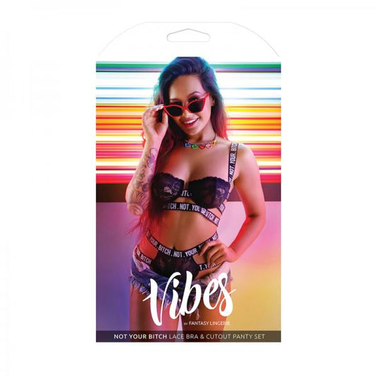 Vibes Not Your Bitch Bra/panty Black S/m - Secret Garden