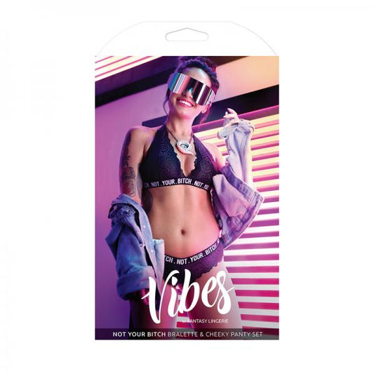 Vibes Not Your Bitch Bralette/panty M/l Blk - Secret Garden