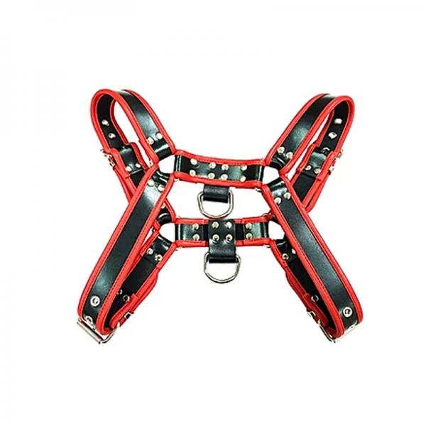 O.t.h Leather Harness - Black With Red Accessories Size Extra Large - Secret Garden