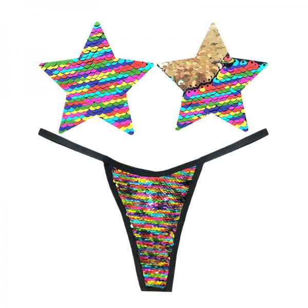 Neva Nude Pastie Funfetti Mulicolor Pastie And Panty Set - Secret Garden