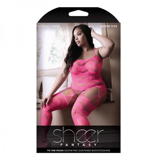 Sheer To The Moon Multi Garter Bodystocking Queen Neon Pink - Secret Garden