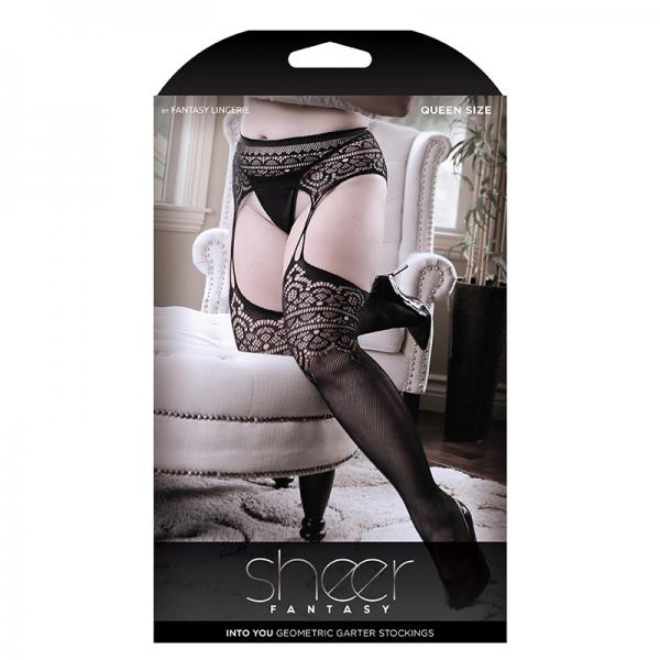 Into You Geometric Garter Belt With Attached Stockings Queen - Secret Garden