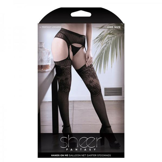 Hands On Me Garter Belt With Attached Galloon Style Stockings One Size - Secret Garden