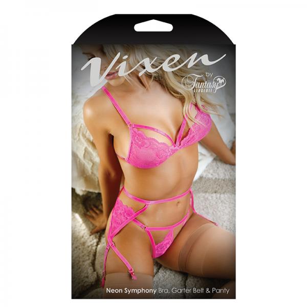 Vixen Neon Symphony Bralette, Garter Belt & Panty One Size - Secret Garden