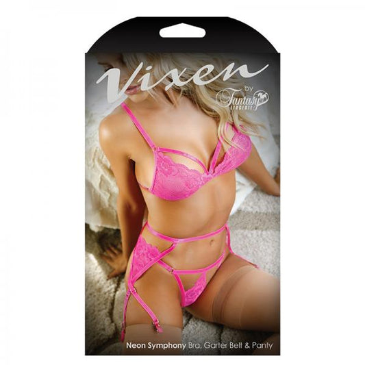 Vixen Neon Symphony Bralette, Garter Belt & Panty One Size - Secret Garden