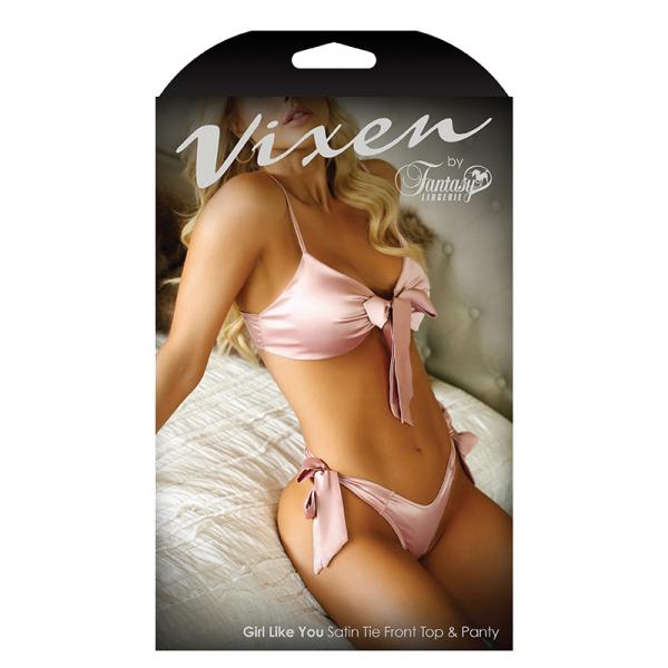 Vixen Girl Like You Satin Tie Front Top & Side Tie Panty One Size - Secret Garden