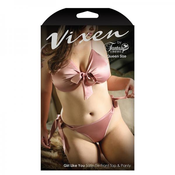 Vixen Girl Like You Satin Tie Front Top & Side Tie Panty Queen - Secret Garden