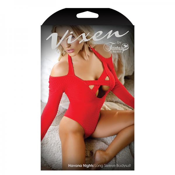 Vixen Havana Nights Halter Long Sleeve Bodysuit With Snap Closure One Size - Secret Garden