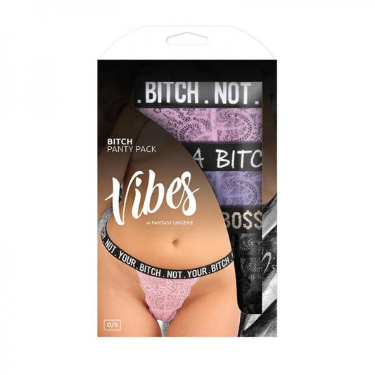 Vibe Bitch 3pk Lace Thong Panty Set Os - Secret Garden